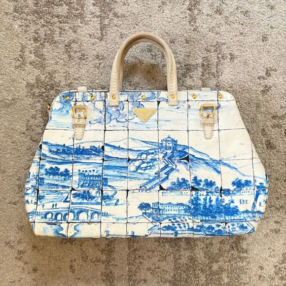 Prada Blue and White Canvas Tote Bag - Picture 2 of 13
